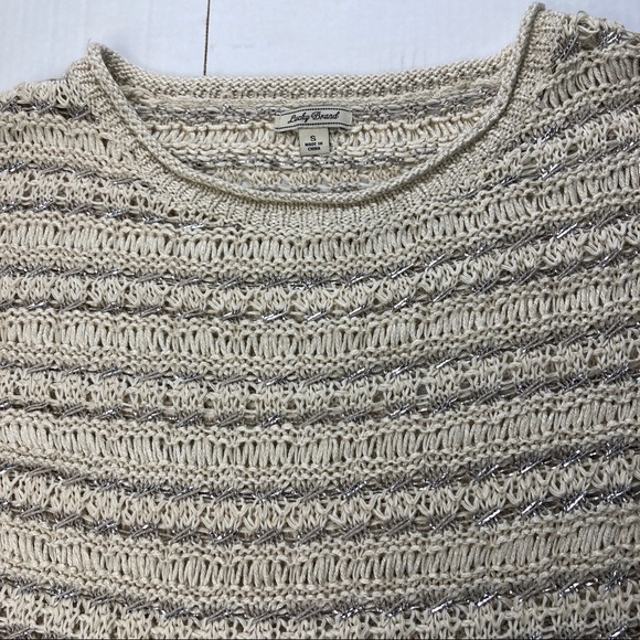 Lucky Brand Womens Sweater Tan Metallic Open Heavy Knit Top Tan 3/4 Sleeve S/S - Picture 6 of 11
